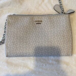 GUESS Silver Monogram Clutch